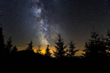 Samanyolu Ormanın Üzerinde, Güzel Gece Gökyüzü Yıldızlarla dolu, Alçak Tatras Ulusal Parkı