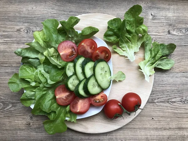 Vegetais São Principal Fonte Vitaminas Salada Pepino Tomate — Fotografia de Stock