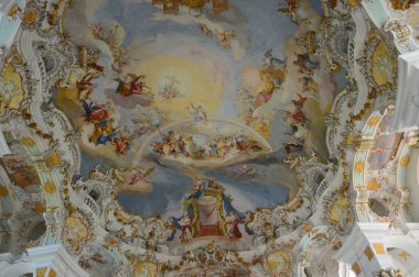 Steingaden (Almanya). Köy Vis. Nisan 2017. Wieskirche Kilisesi. Tapınak, kanayan İsa 'nın tahta heykeli için inşa edildi.