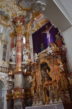 Steingaden (Almanya). Köy Vis. Nisan 2017. Wieskirche Kilisesi. Tapınak, kanayan İsa 'nın tahta heykeli için inşa edildi.