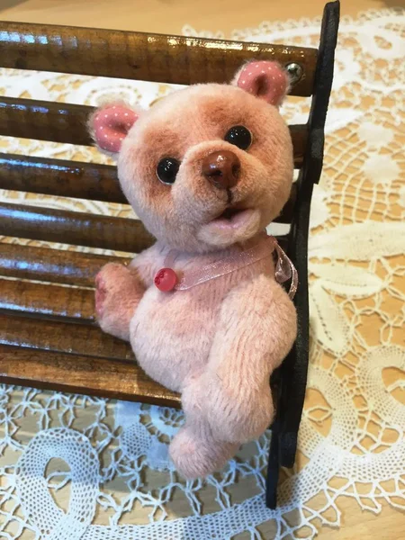 Toy Teddy Bear. Handmade toy. It is made of faux fur, plimer clay, painted with pastel, acrylic, filled with sawdust.