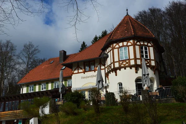 Bavyera Almanya Nisan 2017 Neuschwanstein Kalesi Kalenin Yanında Restoranı Olan — Stok fotoğraf