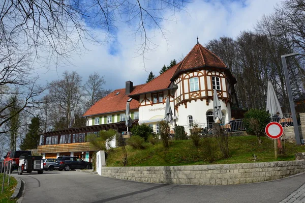 Bawaria Niemcy Kwiecień 2017 Zamek Neuschwanstein Mały Hotel Restauracją Przy — Zdjęcie stockowe