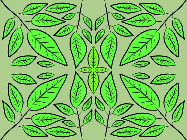 Daun hijau dan batang dengan pengaturan abstrak. ilustrasi gaya datar — Stok Foto