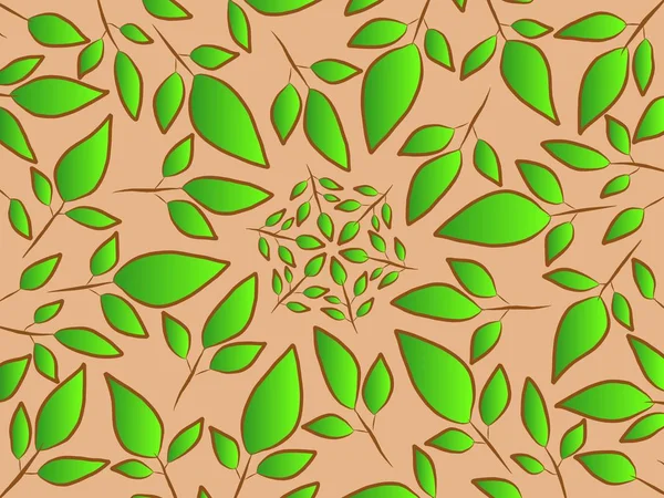 Fresh green leaves on a light brown background. flat style illustration — Stock Photo, Image