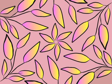 Kusursuz desen. Pembe çizgili güzel yapraklar. Düz stil. arkaplan ve duvar kağıdı için uygun