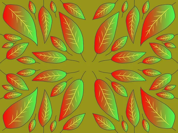 Patrón sin costuras. hojas con gradaciones de rojo y verde. estilo plano. adecuado para fondo y fondo de pantalla —  Fotos de Stock