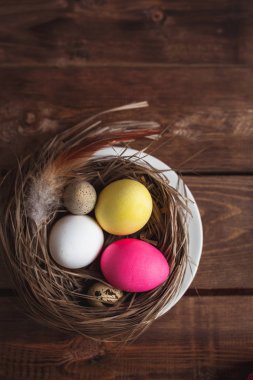 Kırsal arka planda Paskalya yumurtaları . 