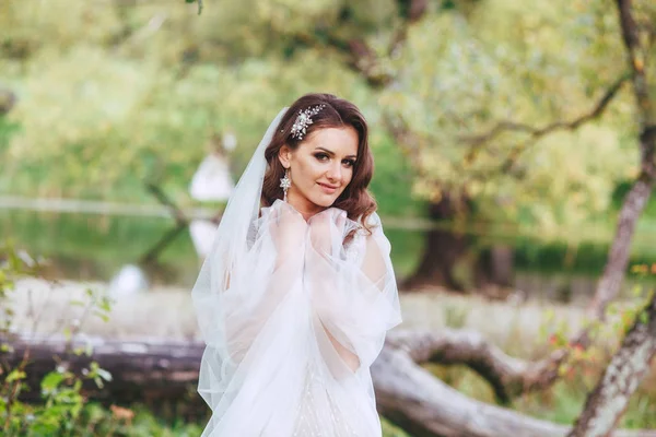 Retrato de novia hermosa en el parque — Foto de Stock