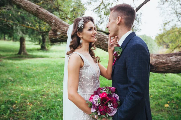 Casal de casamento em um casamento no parque da natureza — Fotografia de Stock