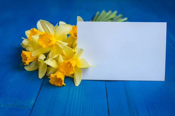 Cartão de felicitações Flores. Primavera Páscoa fundo com narcisos buquê — Fotografia de Stock