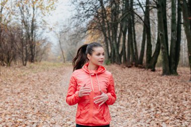 runner Kafkas kadın sonbahar Park'ta jogging.