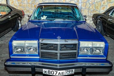 Yalta, Crimea -September 2019. the Museum of vintage cars at the final station of the cable car Yalta-Gorka. Dodge diplomat, police version.