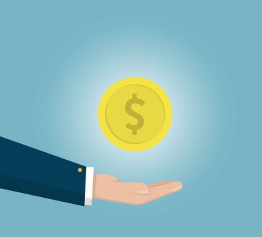 İş adamının eli para tutuyor. İş konsepti. Avuç dolusu iş adamı. Yatırım büyümesi, finans planı, kişisel yönetim, yatırım portföyü. Vektör çizimi. Düz biçim.