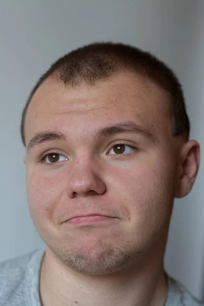 Teenager Expresses Different Emotions His Face — Stock Photo, Image