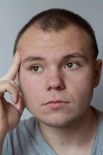 Teenager Expresses Different Emotions His Face — Stock Photo, Image