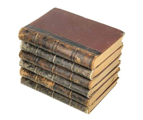 Pilha de livros antigos isolados em fundo branco — Fotografia de Stock
