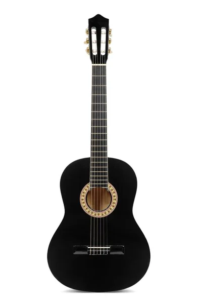 Guitarra Clásica Negra Aislada Sobre Fondo Blanco — Foto de Stock