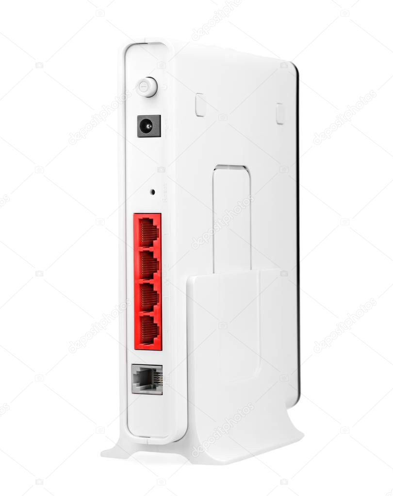 White ADSL wifi router isolated on white background.