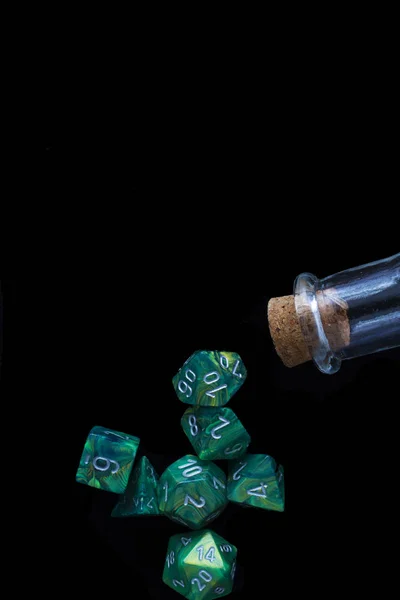 Rpg Set Green Dice Playing Role Playing Games Black Background — Stock Photo, Image