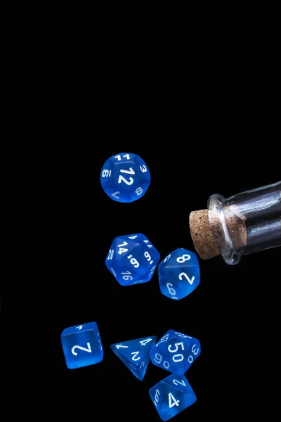 Rpg Set Blue Dice Playing Role Playing Games Black Background — Stock Photo, Image