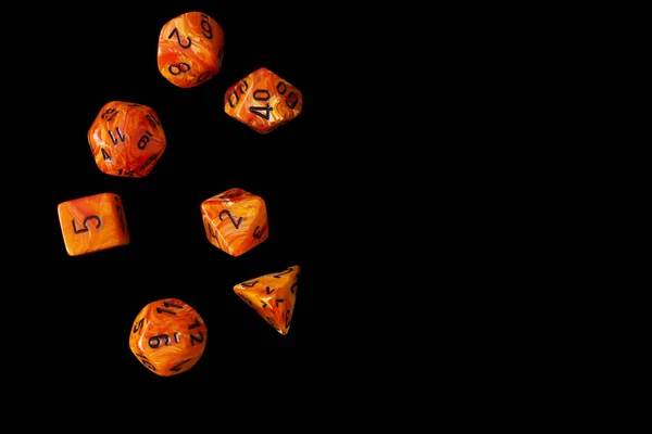 Rpg Set Orange Dice Playing Role Playing Games Black Background — Stock Photo, Image