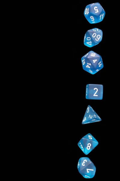 Rpg Set Blue Dice Playing Role Playing Games Black Blackground — Stock Photo, Image