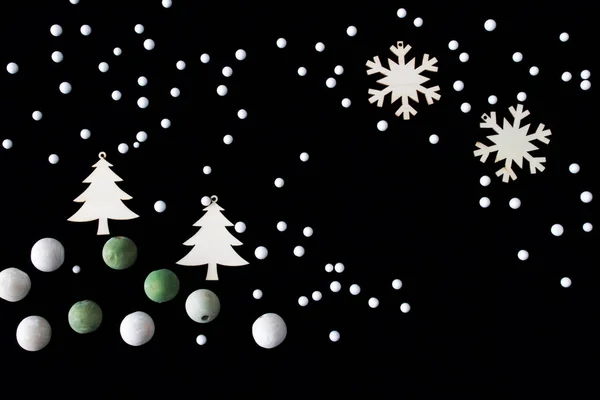 Kerst Decoratieve Houten Tegels Voor Boom Decoratie Zwarte Achtergrond — Stockfoto