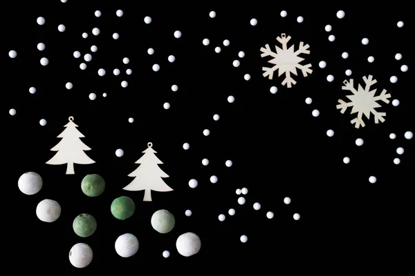 Natale Decorativo Piastrelle Legno Decorazione Dell Albero Sfondo Nero — Foto Stock