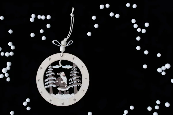 Telhas Madeira Natal Para Decoração Árvore Fundo Preto — Fotografia de Stock