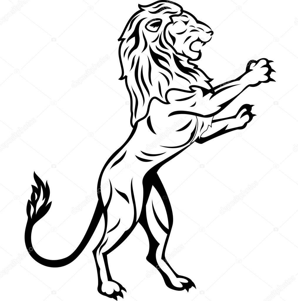 Lion standing in black and white
