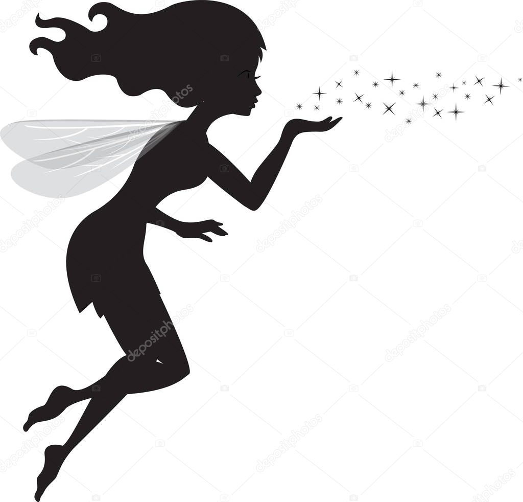Fairy black silhouette with a star dust