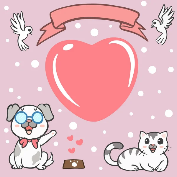 Kartu Ucapan Kartu Pos Dengan Kartun Lucu Kucing Dan Anjing - Stok Vektor