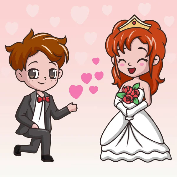 Cartoon Bride Groom Married — 스톡 벡터