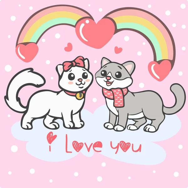 Pareja Amor Lindo Dibujos Animados Gatos — Vector de stock