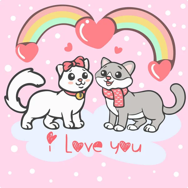 Couple Amour Mignons Chats Dessin Animé — Image vectorielle