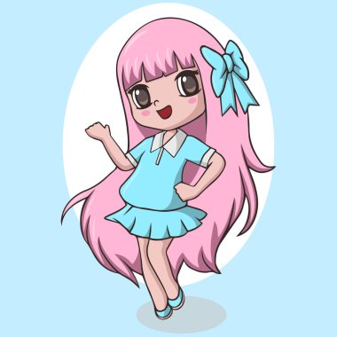 Pembe uzun saçlı şirin bir kız.