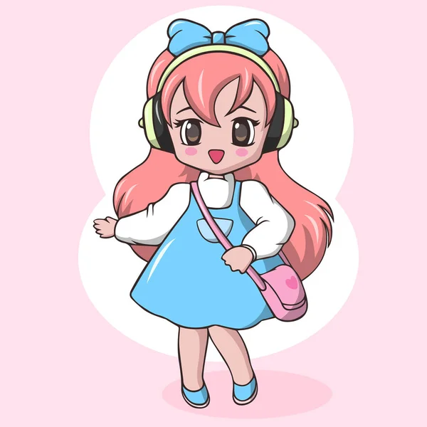 Linda Chica Escuela Primaria Con Bolsa — Vector de stock