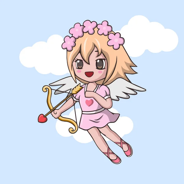 Cute Little Girl Cupid Bow Arrow — 스톡 벡터