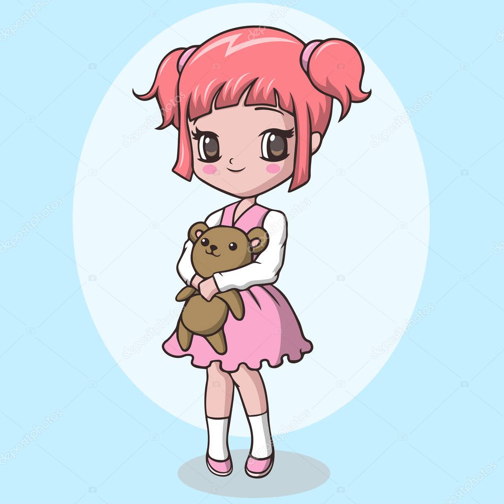 Cute Little Girl Holding Teddy Bear Premium Vector In Adobe Illustrator Ai Ai Format Encapsulated Postscript Eps Eps Format