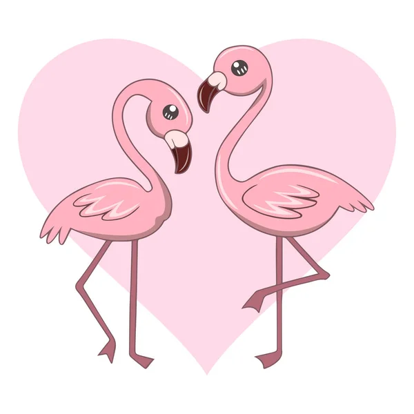 Милая Пара Кавайских Розовых Фламинго — стоковый вектор