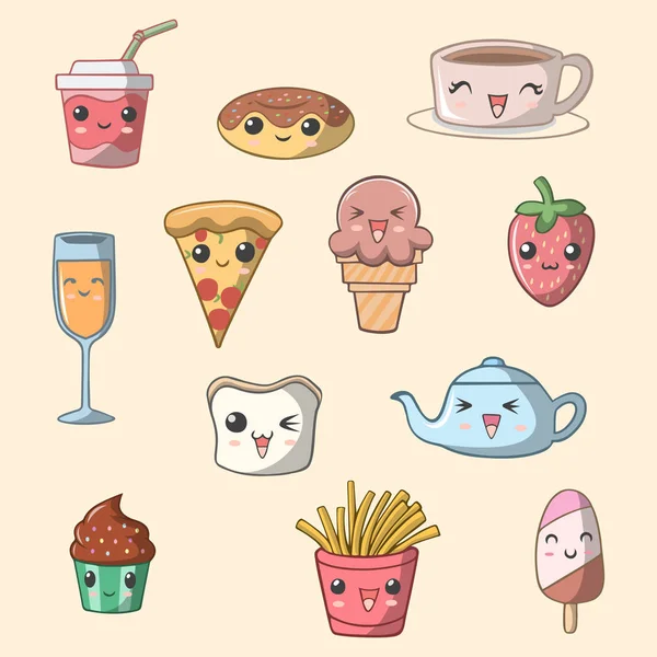 Set of cute breakfast food icons in kawaii style Stock Vector Image by ...