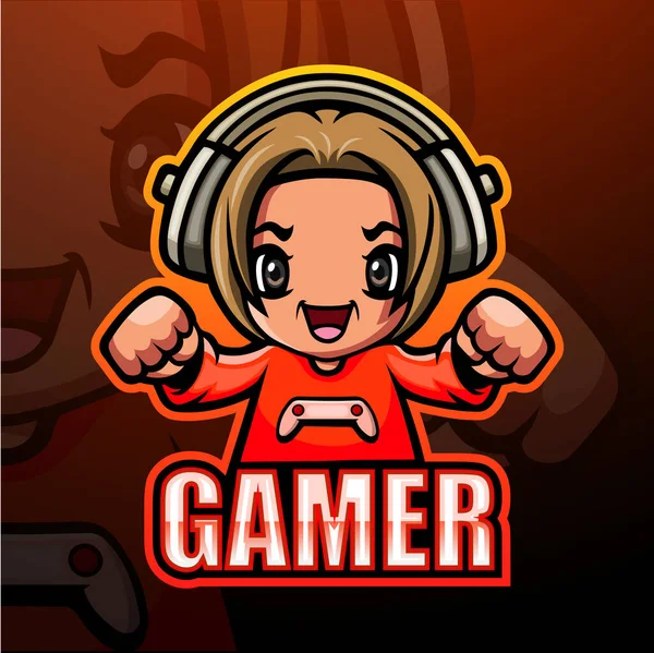 Gamer Girl Esport Disegno Logo Della Mascotte — Vettoriale Stock