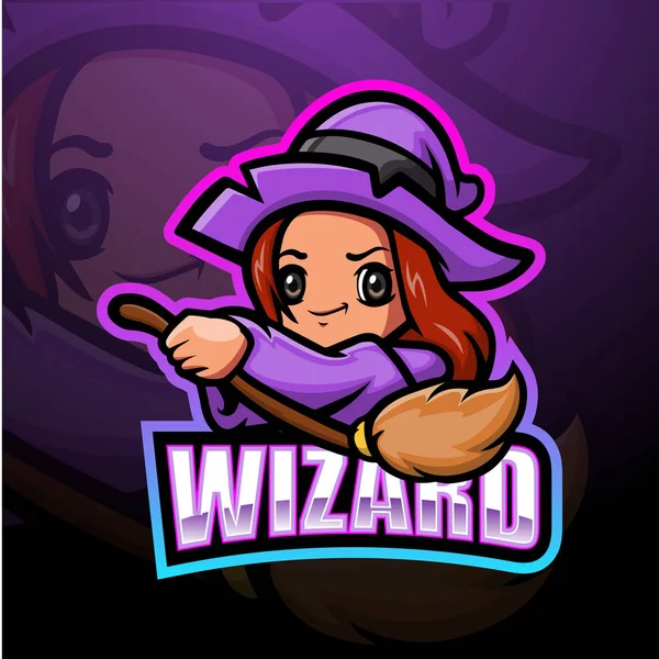 Wizard Meisje Esport Mascotte Logo Ontwerp — Stockvector