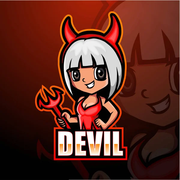 Mascotte Fille Diable Esport Logo Design — Image vectorielle