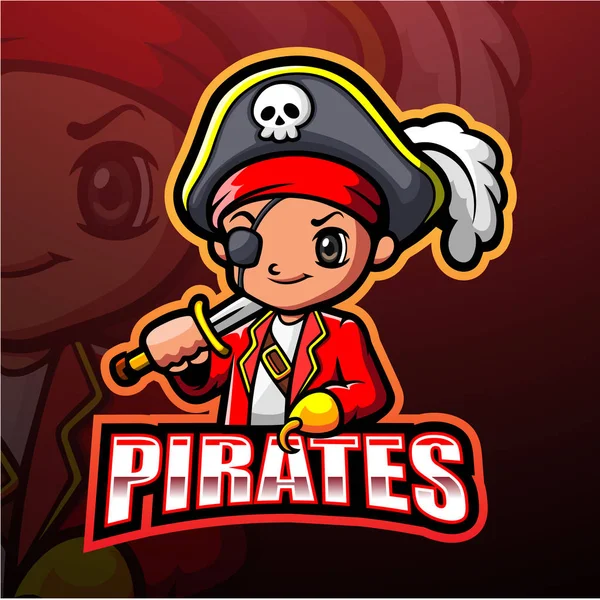 Diseño Logotipo Mascota Esport Niño Pirata — Vector de stock