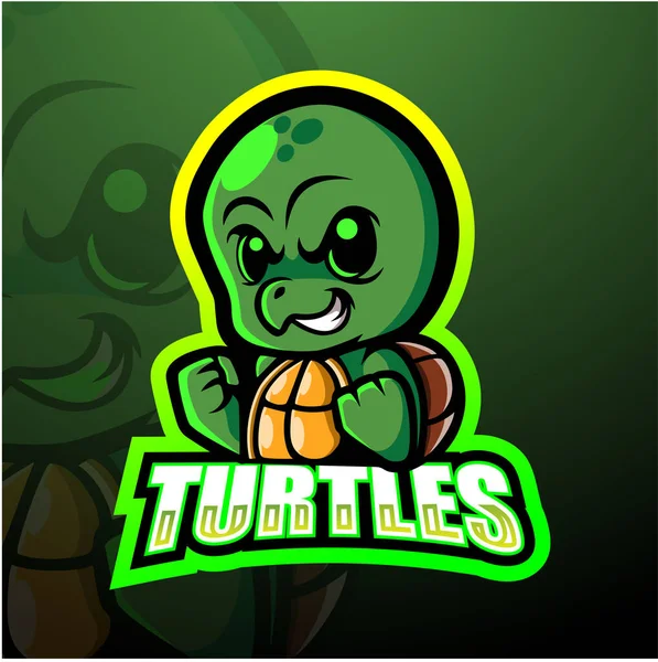 Schildkrötenmaskottchen Esport Logo Design — Stockvektor