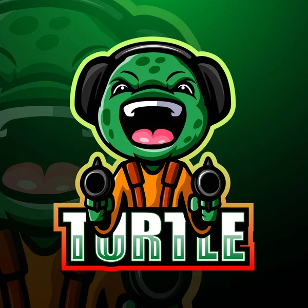 Shooter Schildpad Mascotte Esport Logo Ontwerp — Stockvector