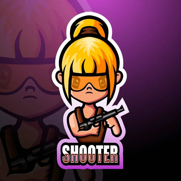 Shooter Menina Mascote Esport Logotipo Design — Vetor de Stock