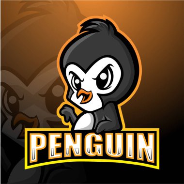 Penguen maskotu esport logosu tasarımı